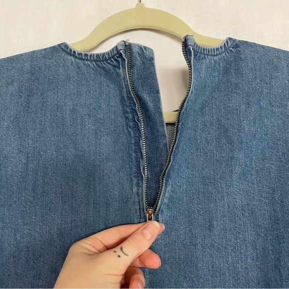 Asos Denim Boxy Boho Split Bell Sleeve Frayed Edge Top - Picture 9 of 13